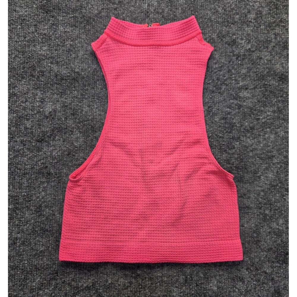 Out From Under Tank Top Womens XS/S Pink Waffle Knit Mock Neck 1/2 Zip Cropped